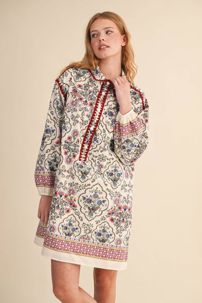 Triangle Stitch Button Down Mini Dress