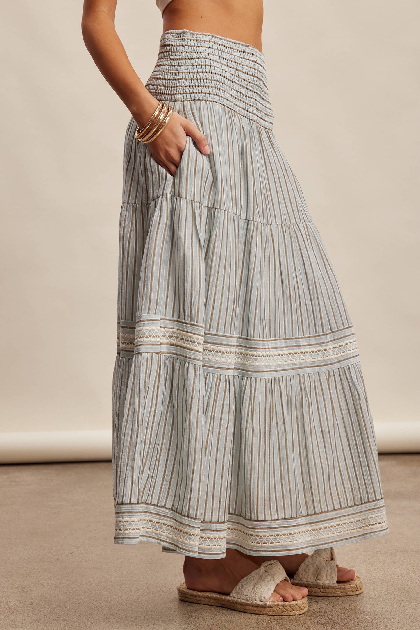 Striped Smocked Maxi Skirt