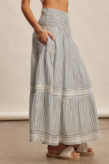 Striped Smocked Maxi Skirt