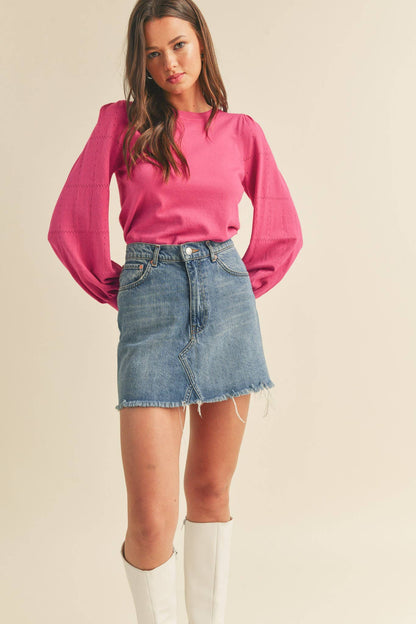 Pointelle Puff Sleeve Sweater