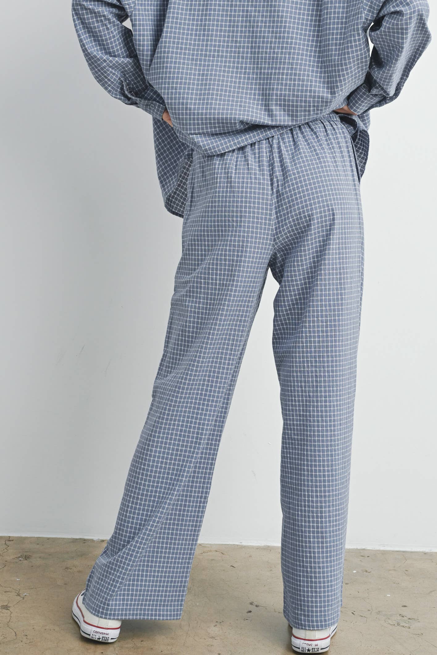 High Waisted Drawstring Check Pants