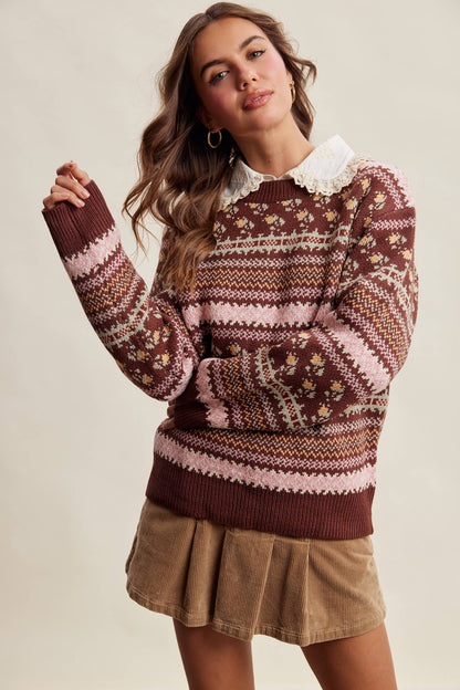 Fair Isle Floral Knit Sweater