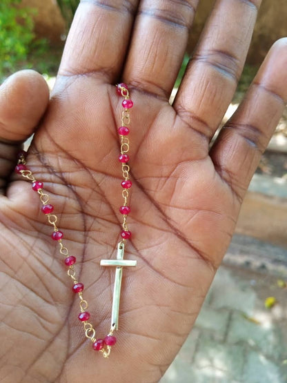 Trust Cross Necklace in Ruby Red
