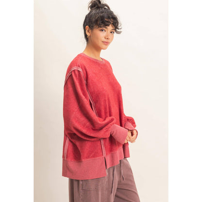 Oversized Raw Edge Crew Neck Sweatshirt