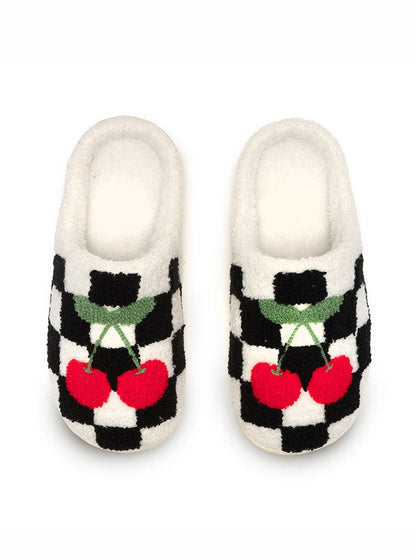 Indoor / Outdoor Slippers-Black & White Checkered w/Cherries