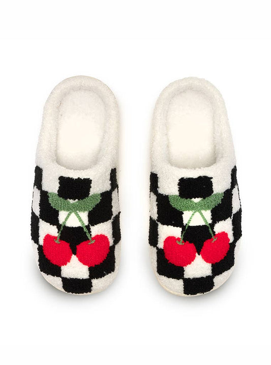 Indoor / Outdoor Slippers-Black & White Checkered w/Cherries