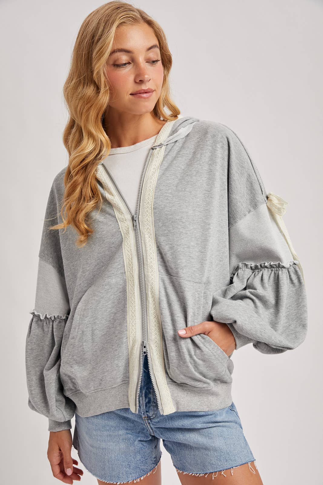 Lace Trimmed Zip Up