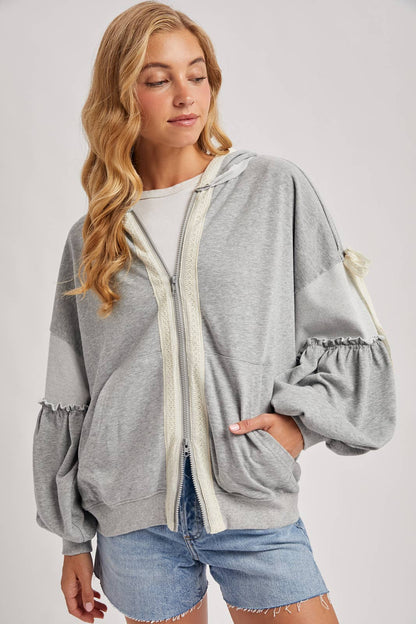 Lace Trimmed Zip Up