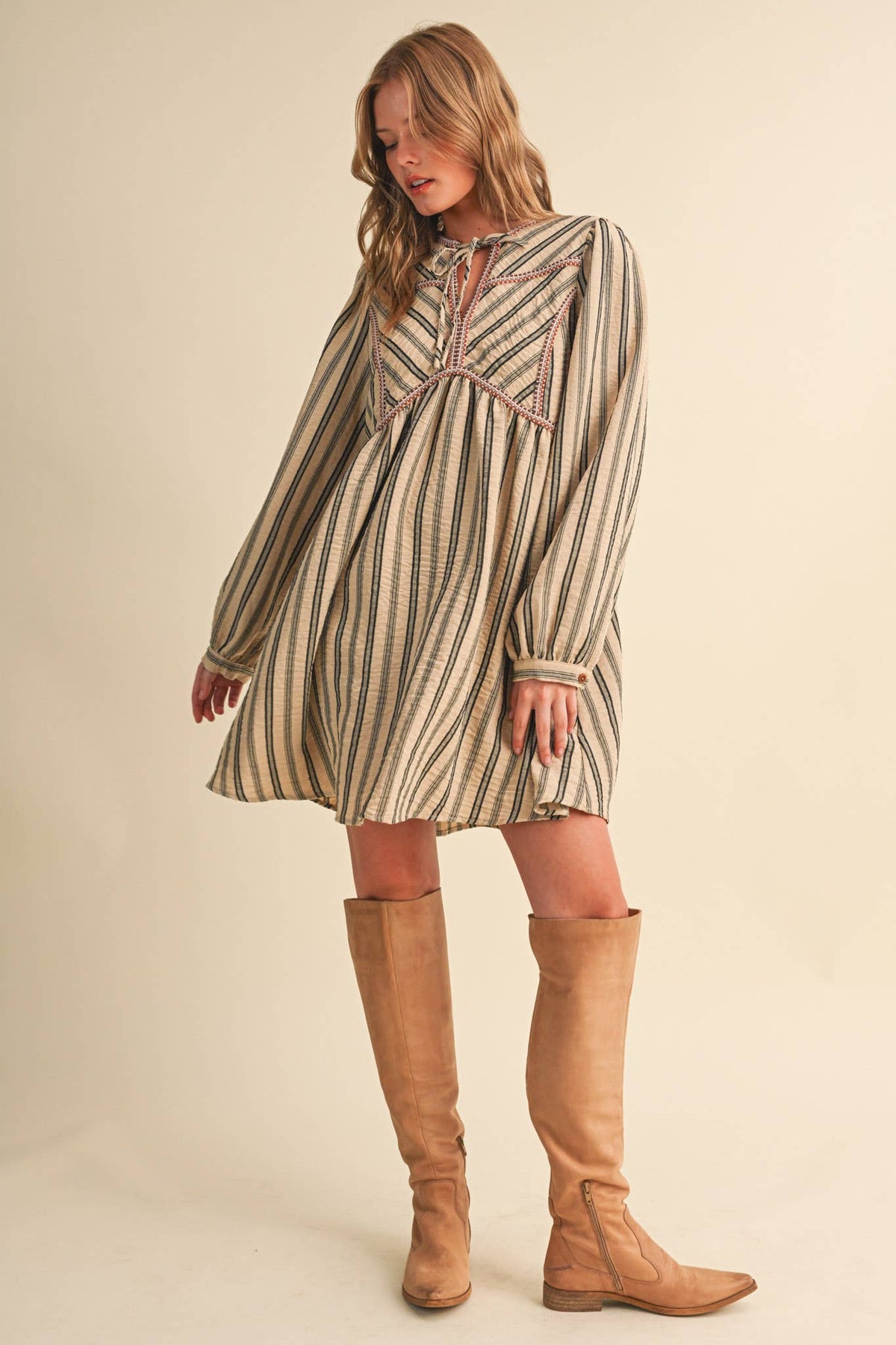 Striped Mini Dress With Contrast Rope