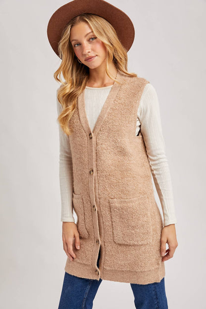 Button Down V-Neck Teddy Knit Vest