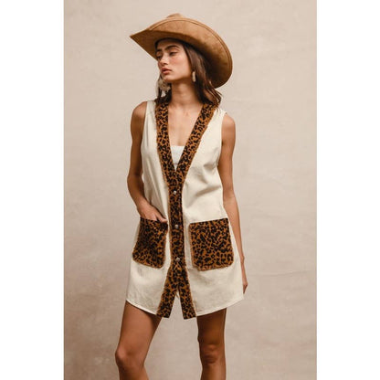 Oatmeal and Leopard Mixed Vest