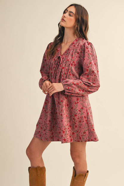 Floral Corduroy Mini Dress