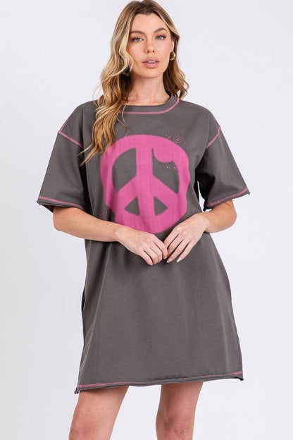 Peace Print Cotton Mini Dress