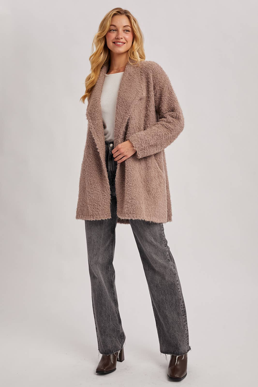 Fuzzy Drape Front Cardigan