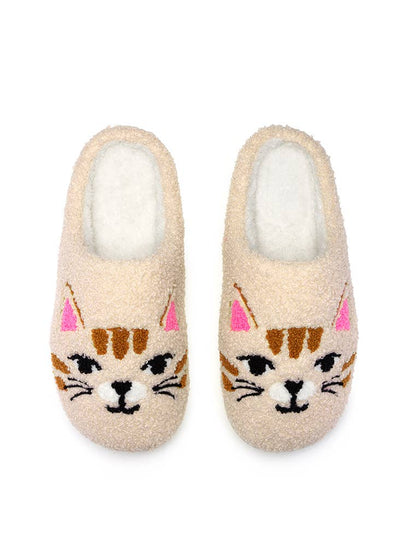 Indoor / Outdoor Slippers - Kitty Cat Faces - Off-White