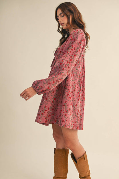 Floral Corduroy Mini Dress