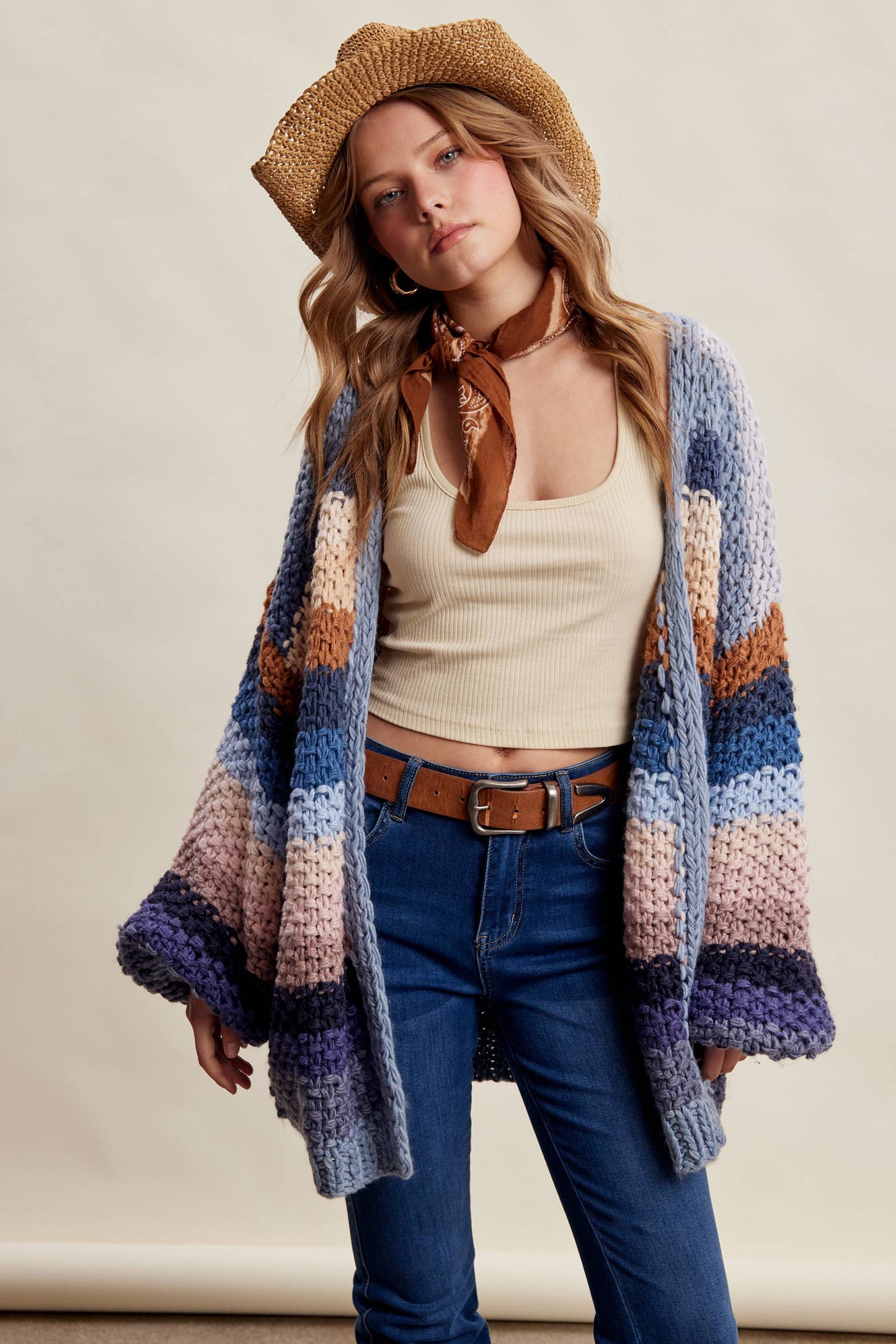 Rainbow Hand-Crochet Open Cardigan