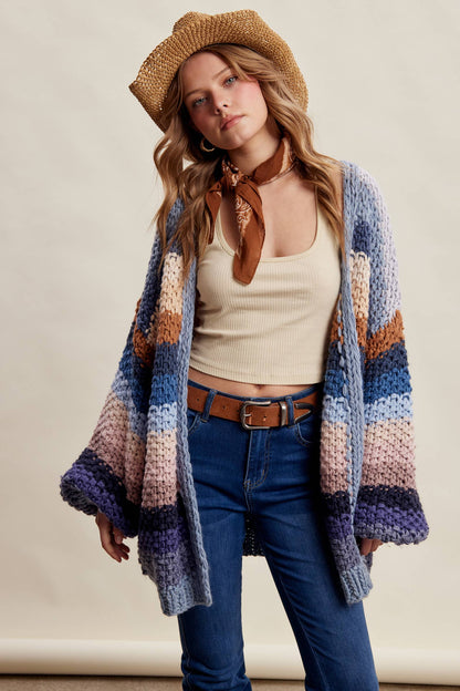 Rainbow Hand-Crochet Open Cardigan