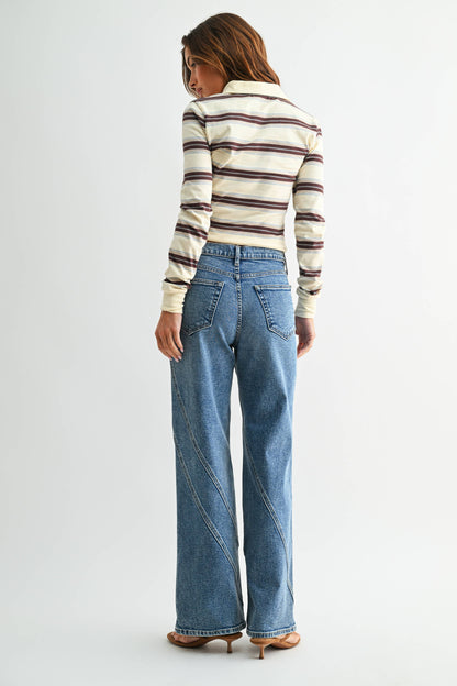 Asymmetric Seamed Straight Denim