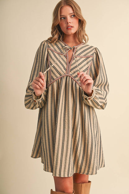 Striped Mini Dress With Contrast Rope