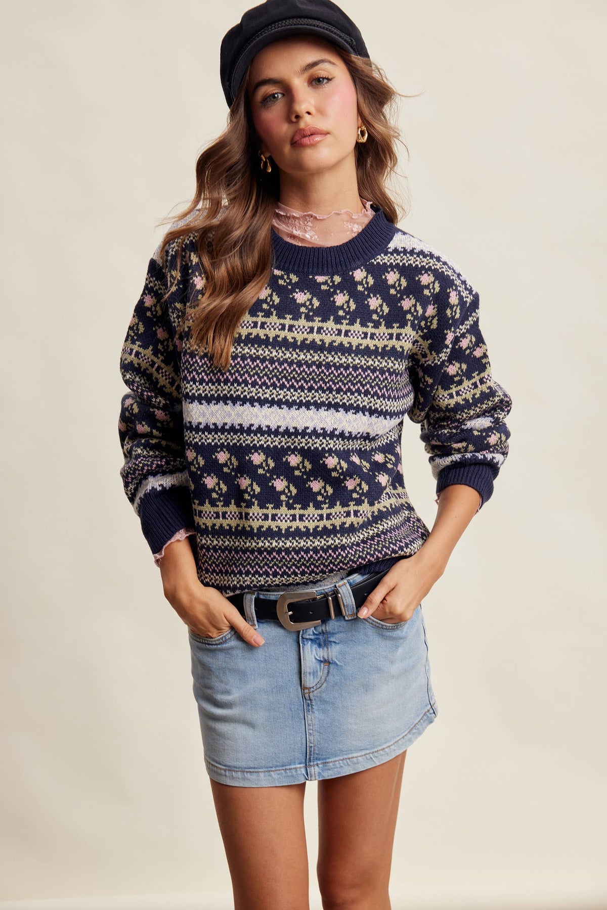 Fair Isle Floral Knit Sweater