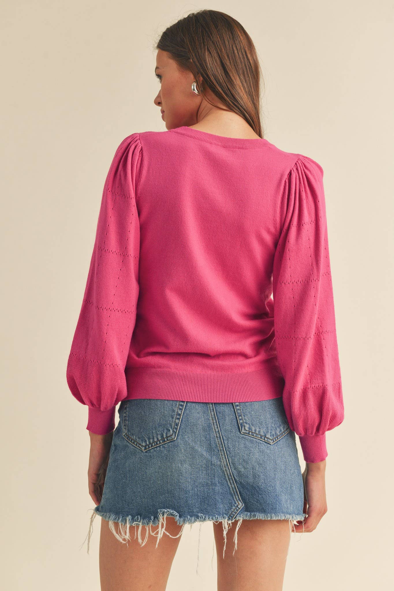 Pointelle Puff Sleeve Sweater