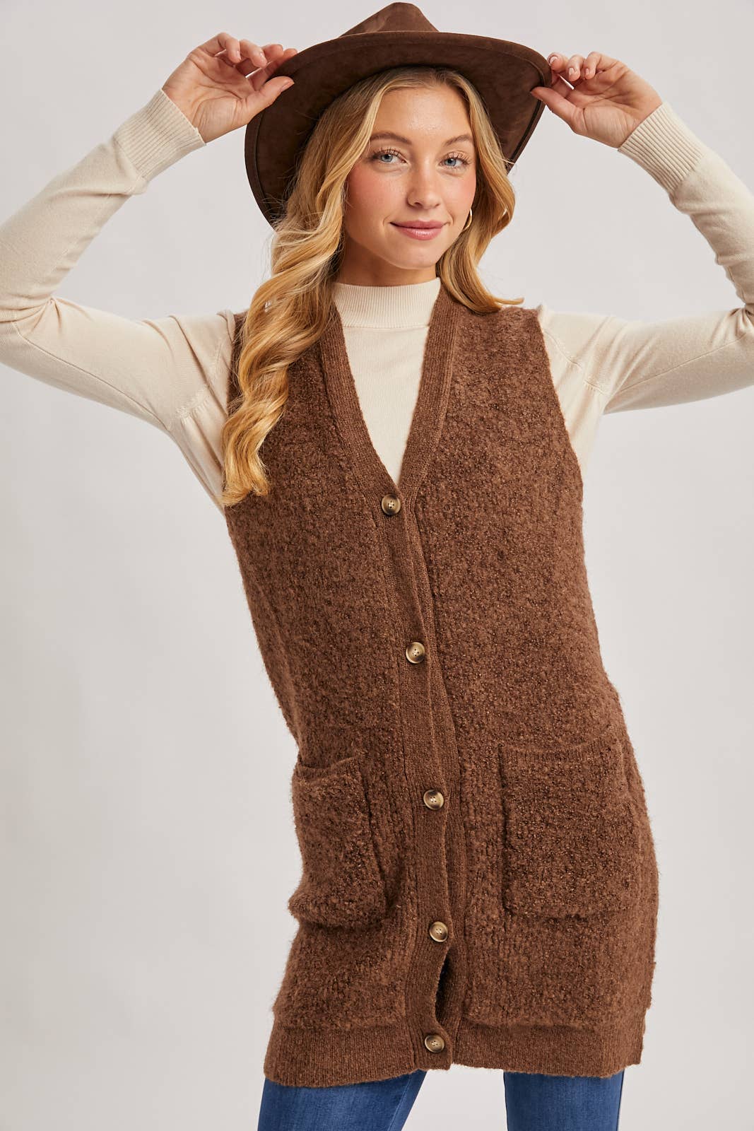 Button Down V-Neck Teddy Knit Vest