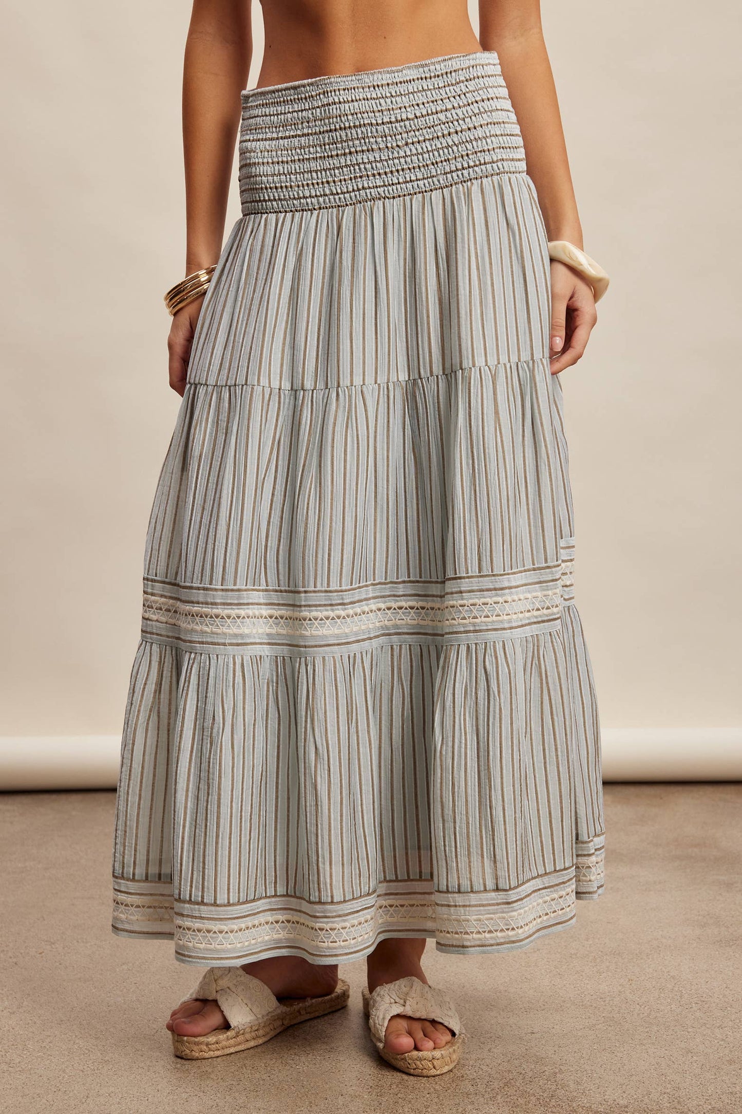 Striped Smocked Maxi Skirt