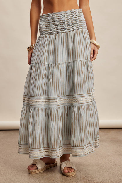 Striped Smocked Maxi Skirt
