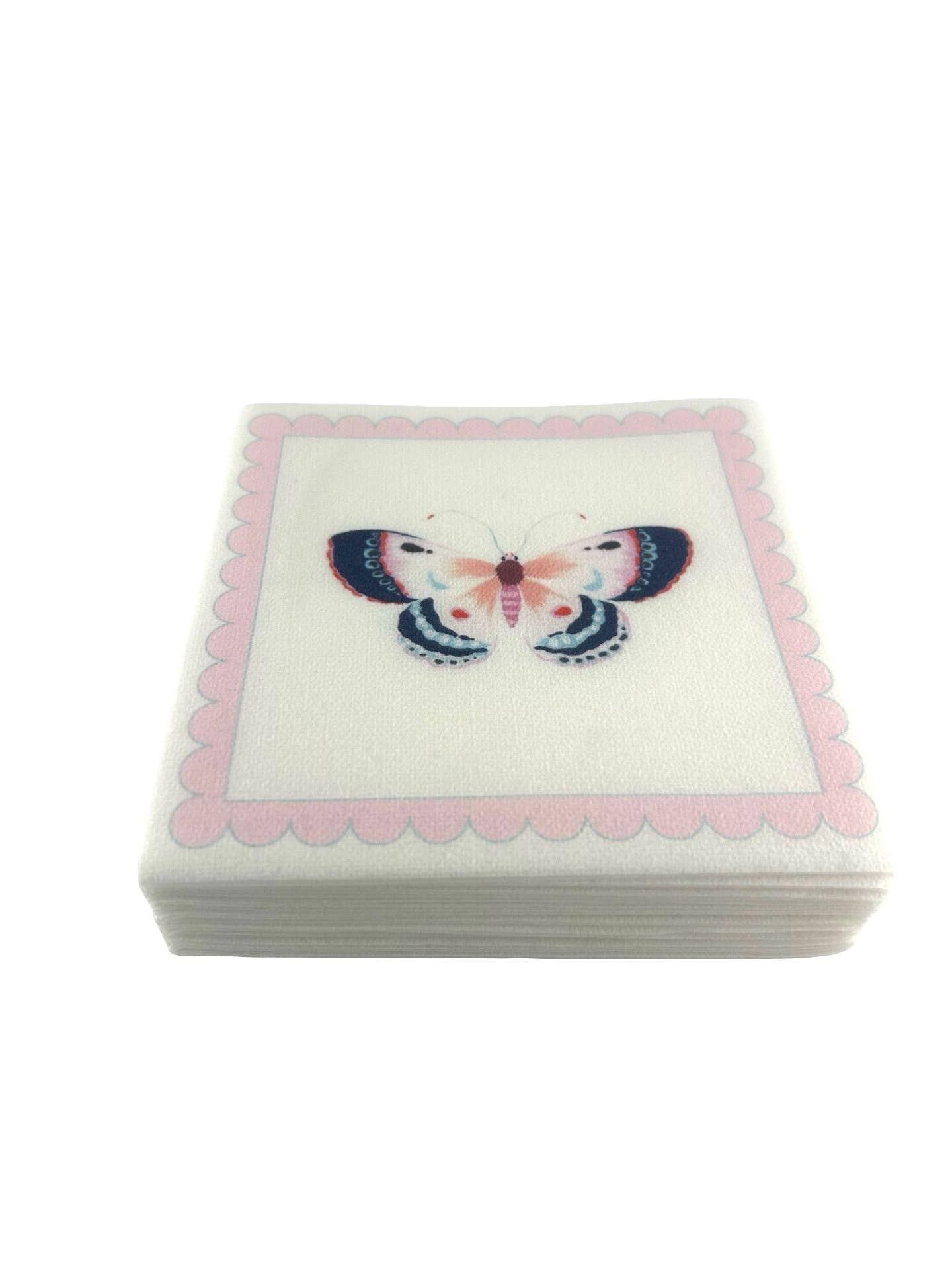 Pink Butterfly Linen-Feel Cocktail Napkins