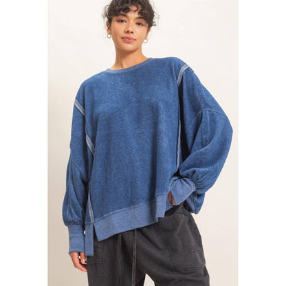 Oversized Raw Edge Crew Neck Sweatshirt