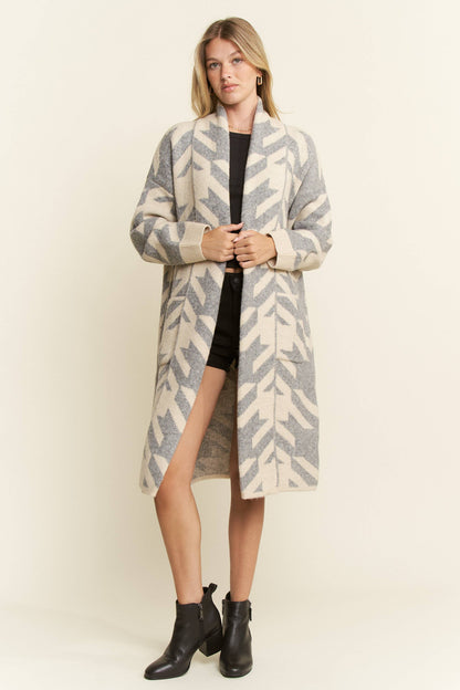 Houndstooth Print Cardigan