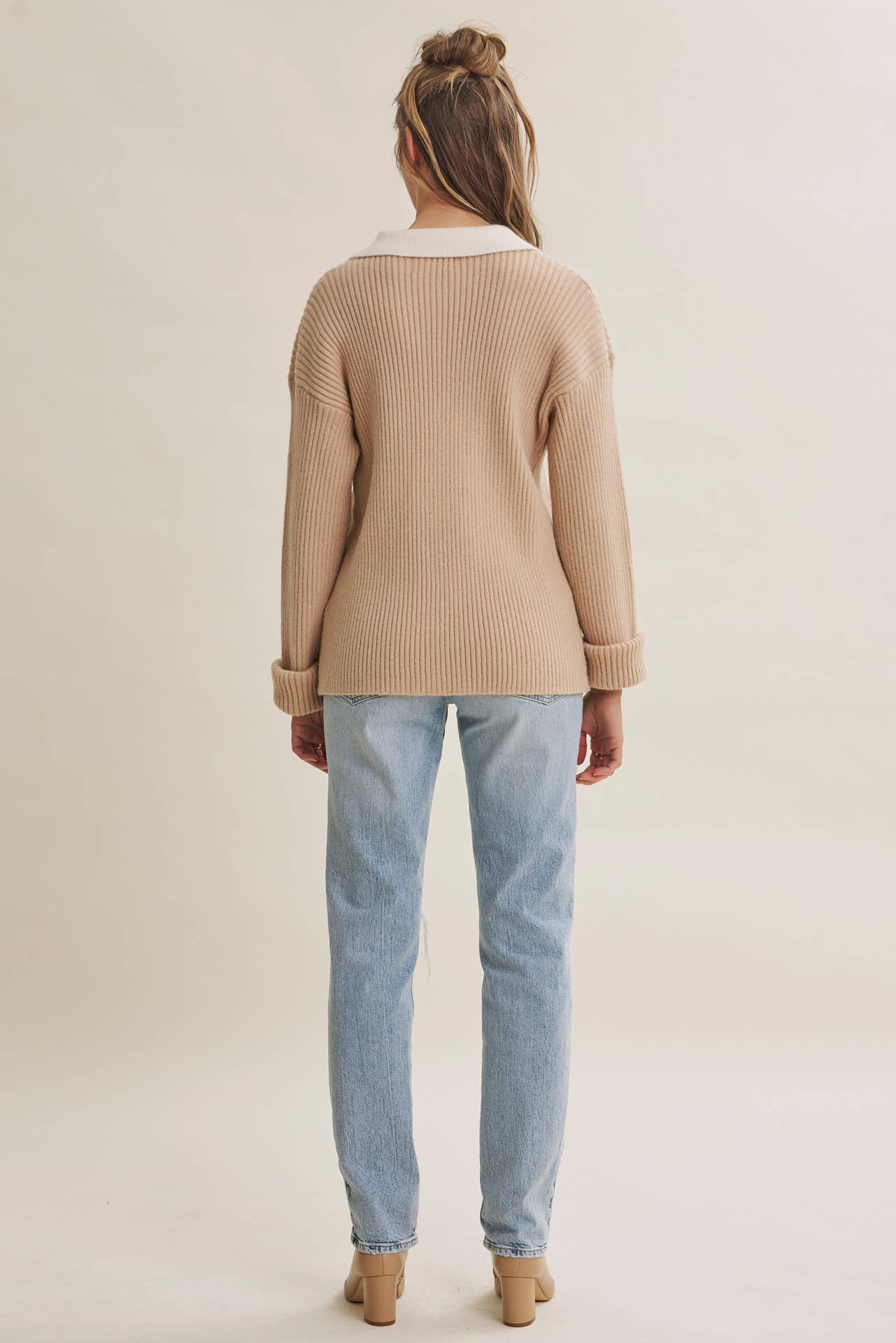 Contrast Collar Ribbed Cardigan