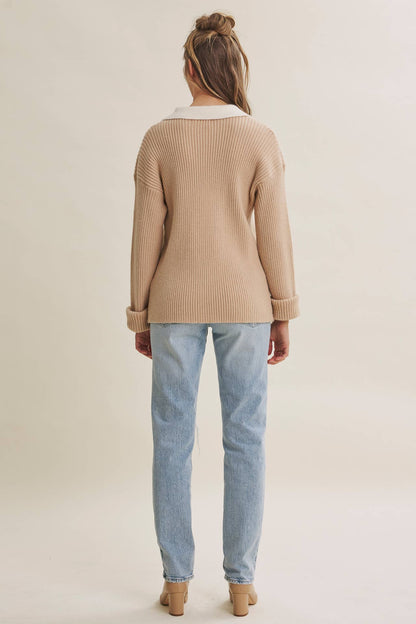 Contrast Collar Ribbed Cardigan
