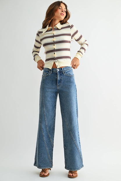 Asymmetric Seamed Straight Denim