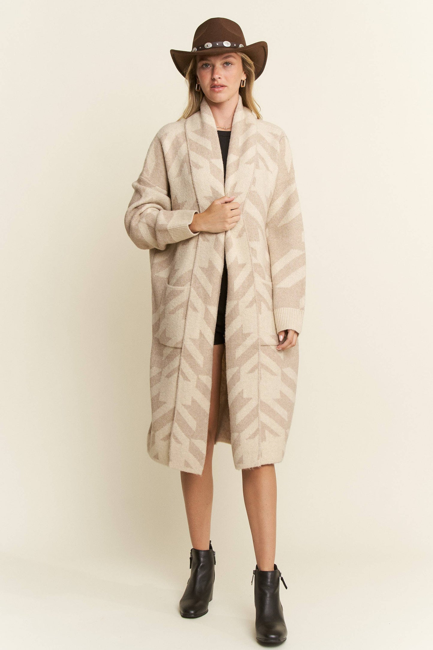 Houndstooth Print Cardigan