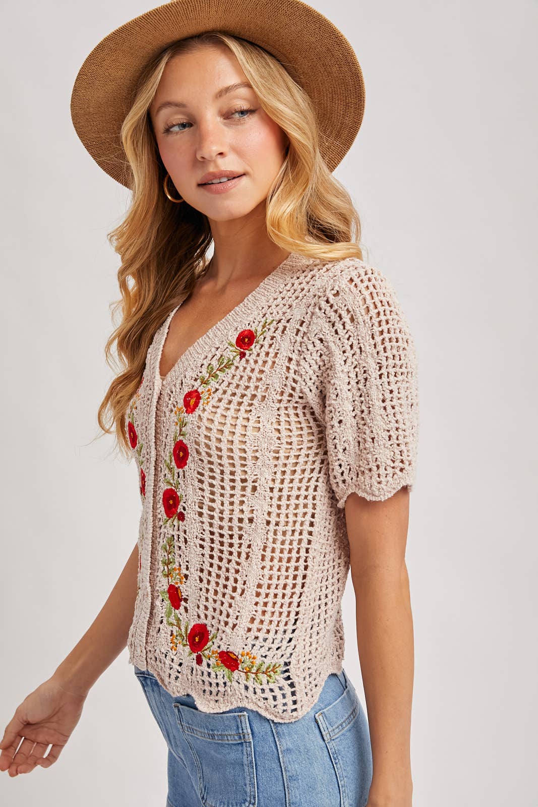 Floral Embroidered Crochet Cardigan