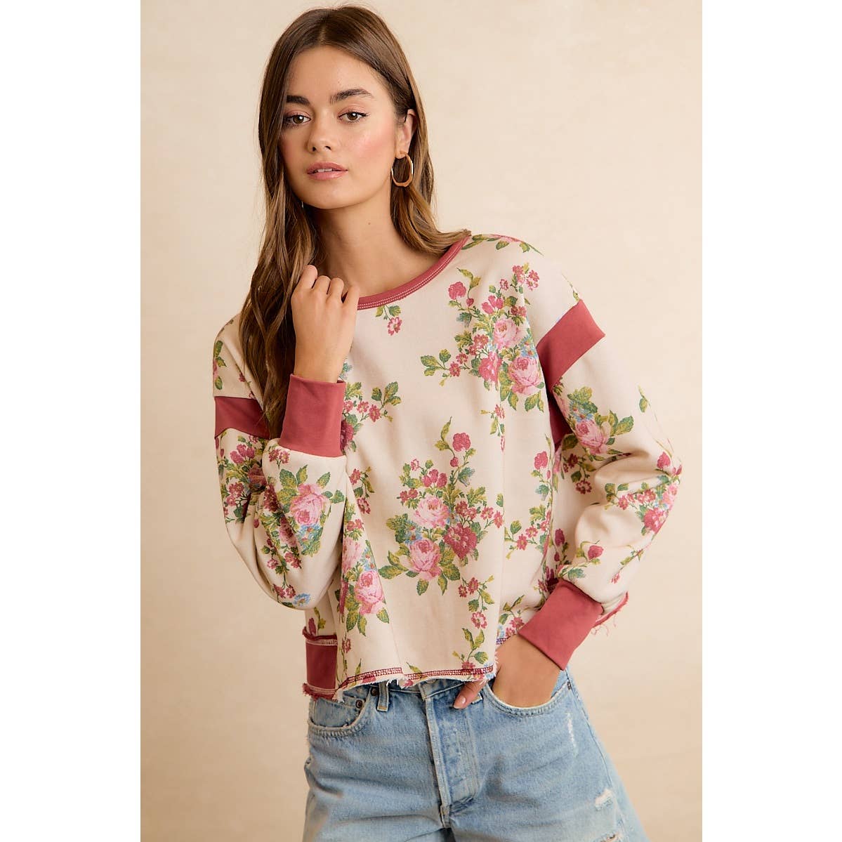 Floral Brushed Terry Open Back Top