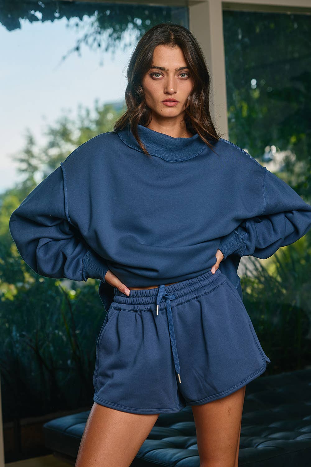 Solid Mock Neck Sweatshirt Top