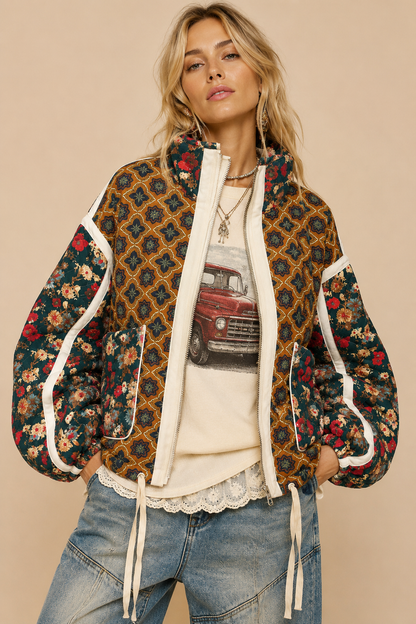 Patchwork Quilted Bomber Jacket