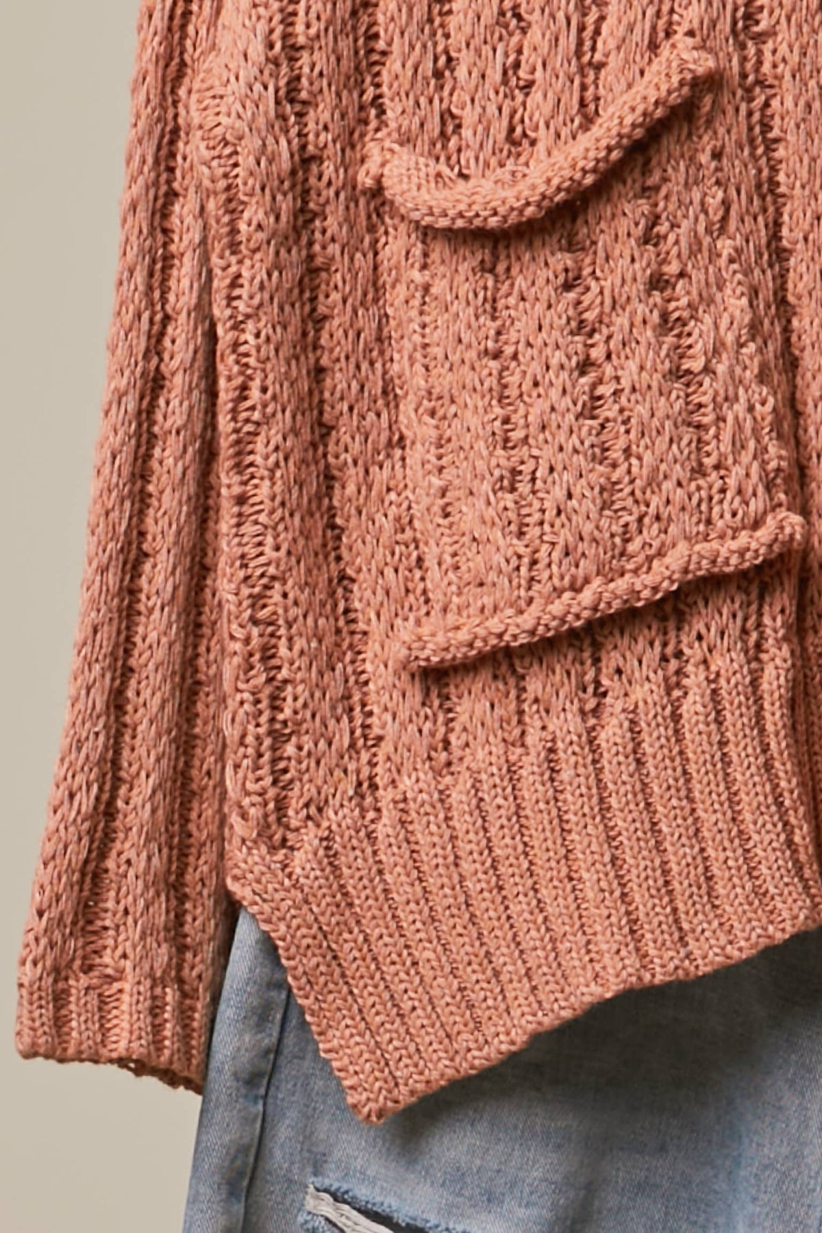 Relaxed Fit Rib Knit Pocket Sweater