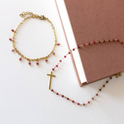 Trust Cross Necklace in Ruby Red