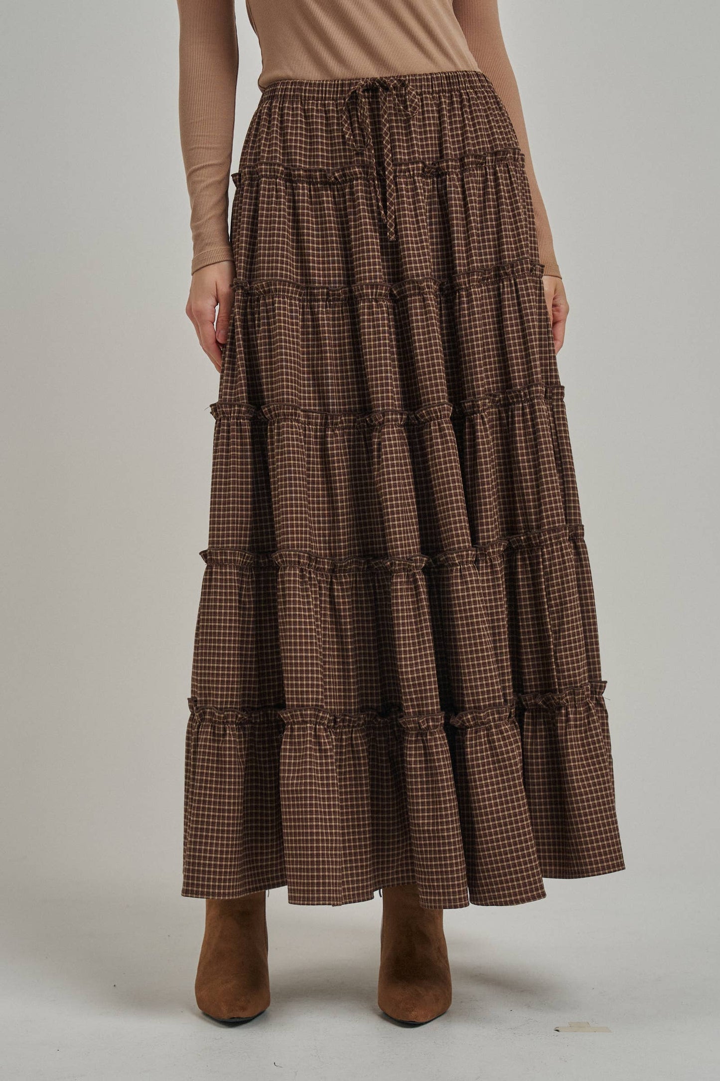 Mini Checkered Tiered Maxi Skirt