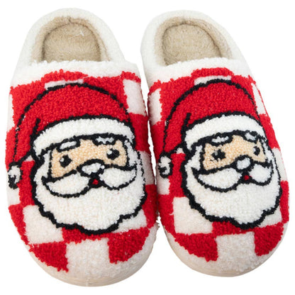 Santa Red Checkered Christmas Women's Slippers
