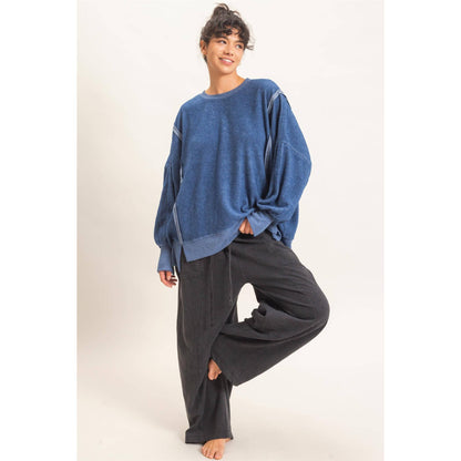 Oversized Raw Edge Crew Neck Sweatshirt