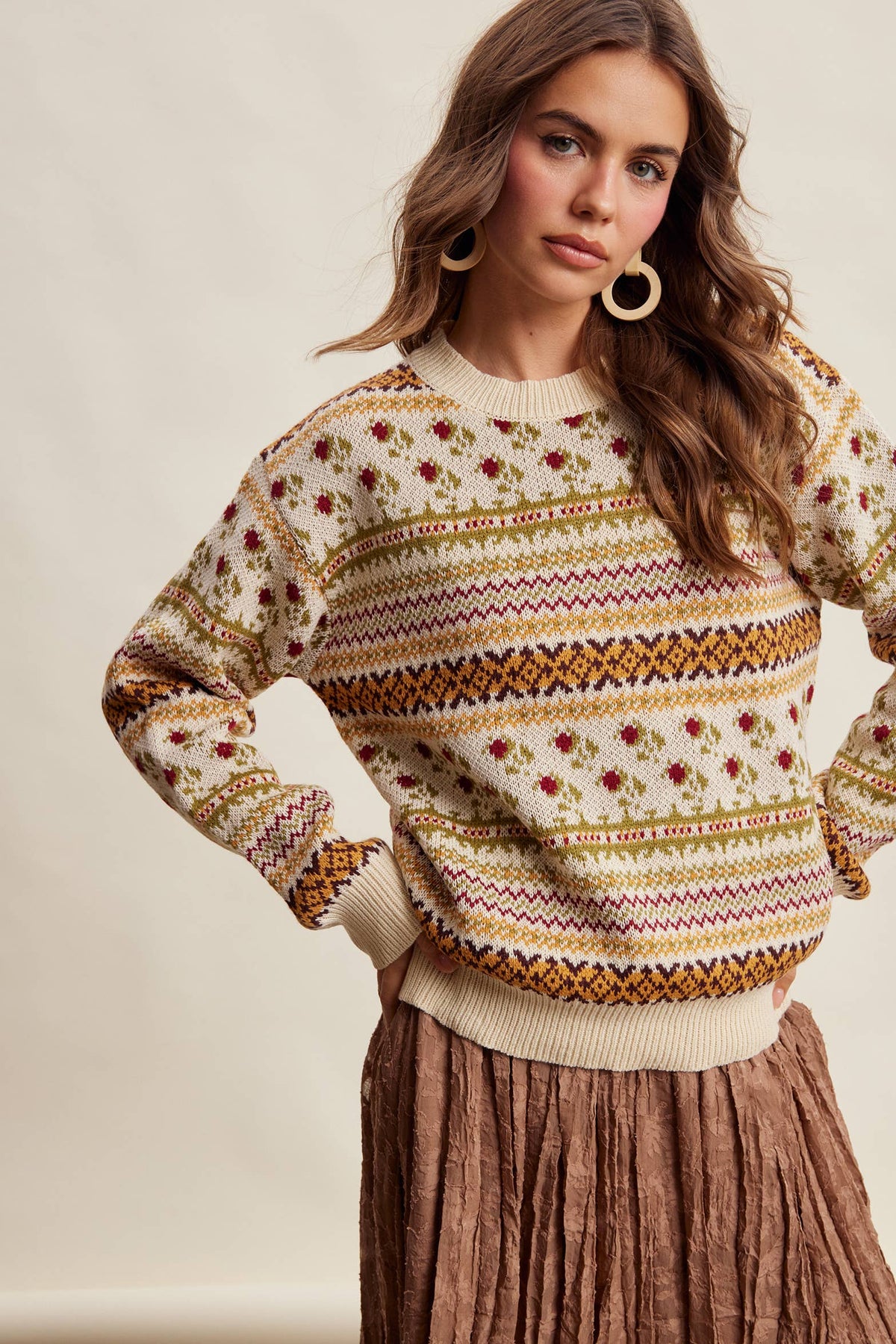 Fair Isle Floral Knit Sweater