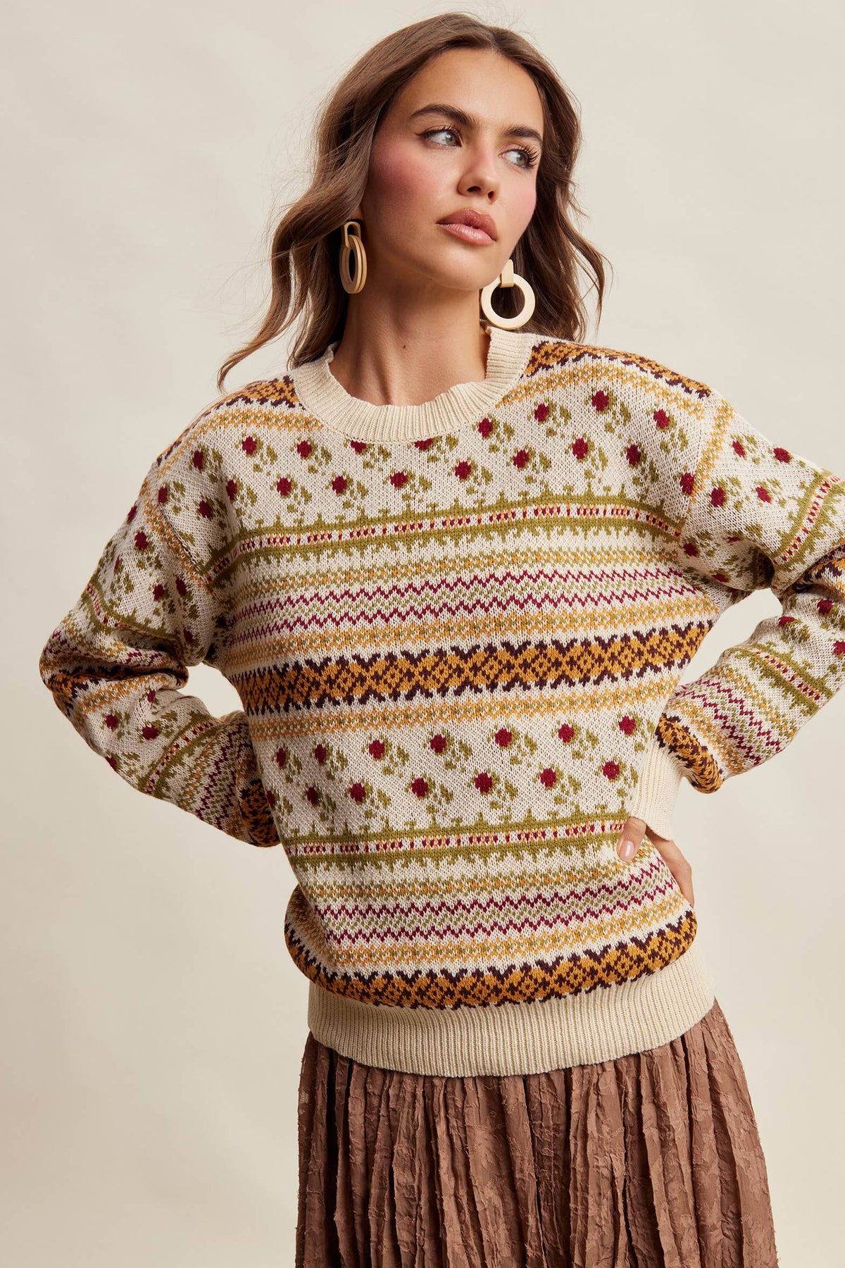 Fair Isle Floral Knit Sweater