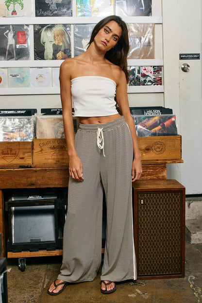 Micro-Stripe Side-Piping Wide-Leg Pants