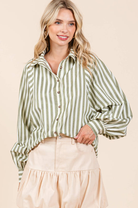 Plus Stripe Pattern Button-Up Shirt