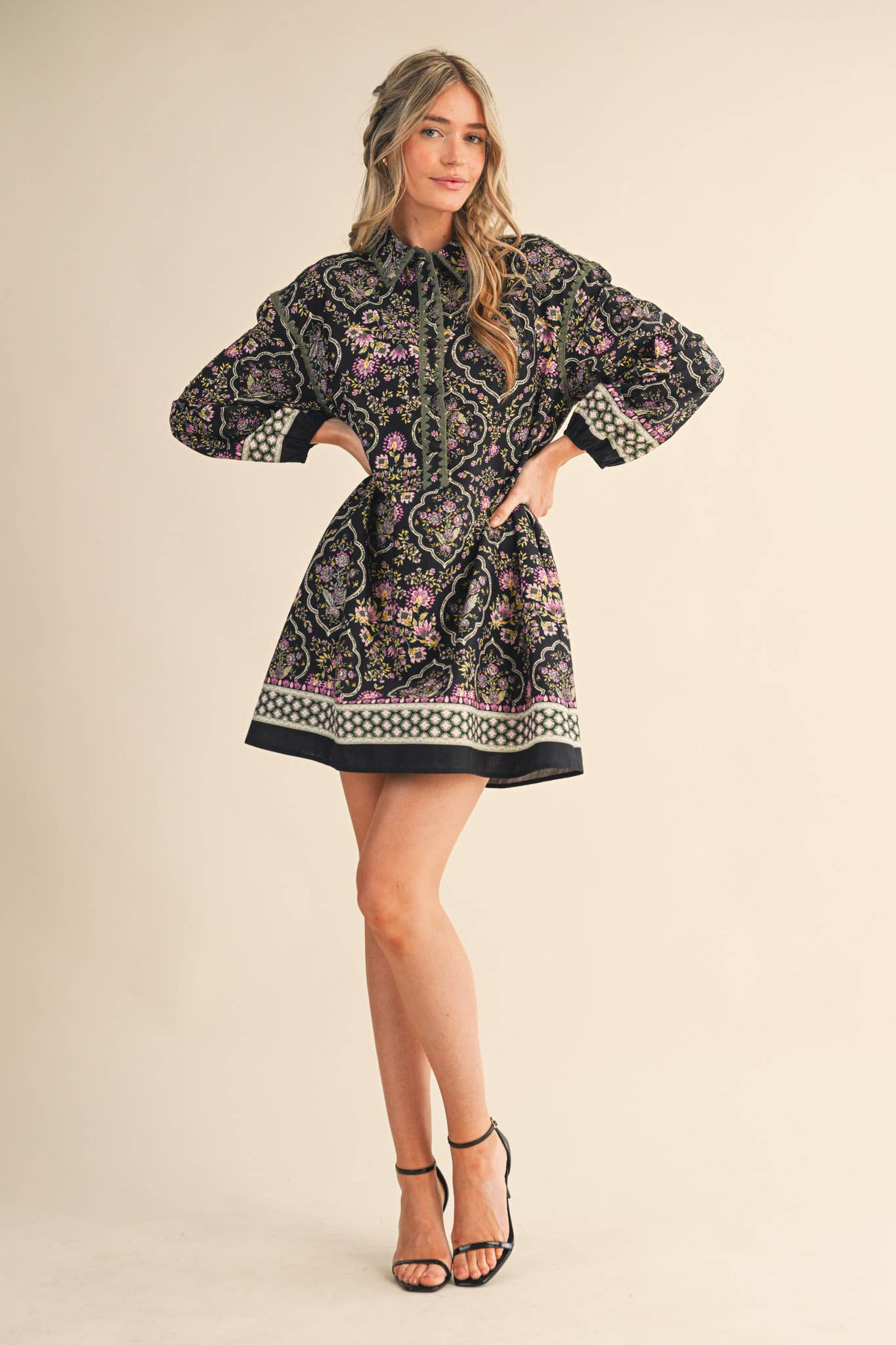 Triangle Stitch Button Down Mini Dress